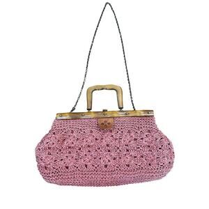 Patricia Nash Carmen Salmon Crochet Wood Leather Shoulder Chain Satchel Handbag